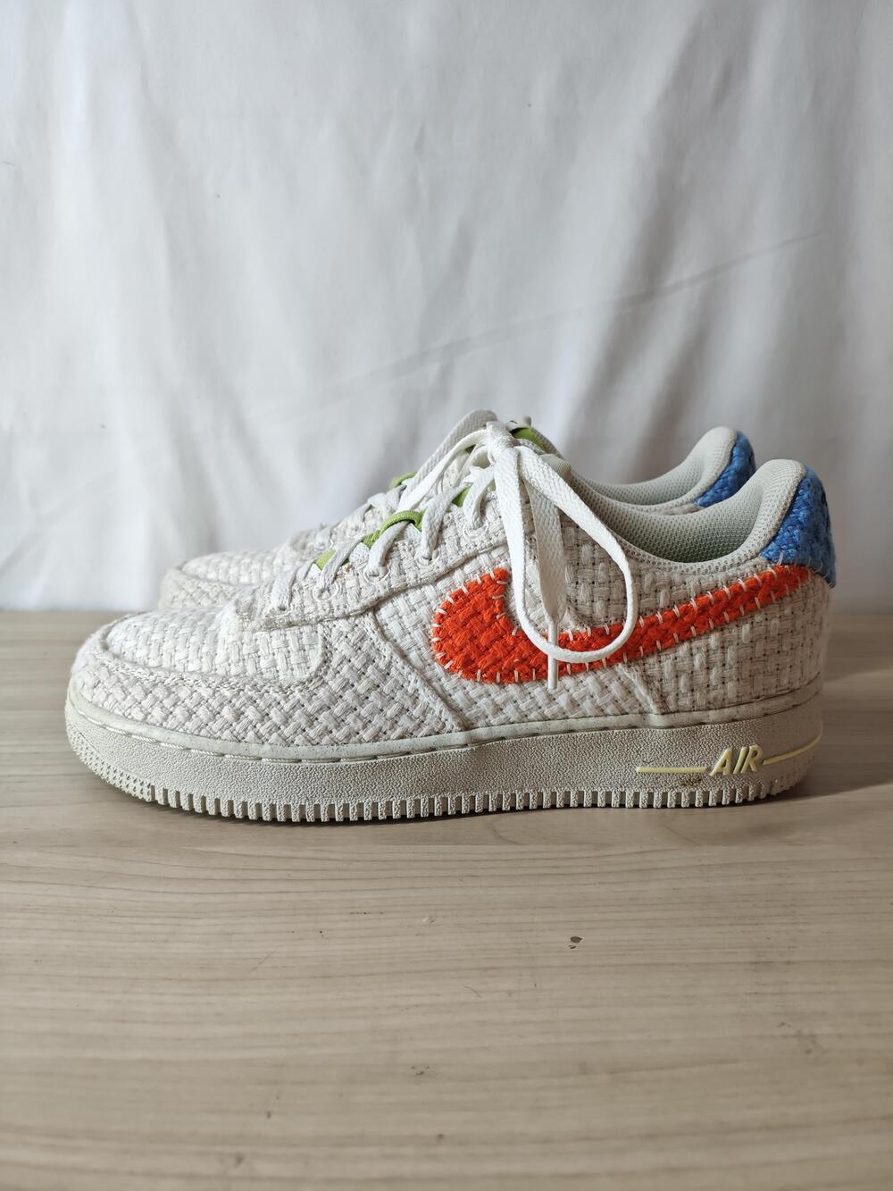 Nike Air Force 1 Shoes Mens Size 6.5 White Orange Woven Chenille Swoosh DV2112